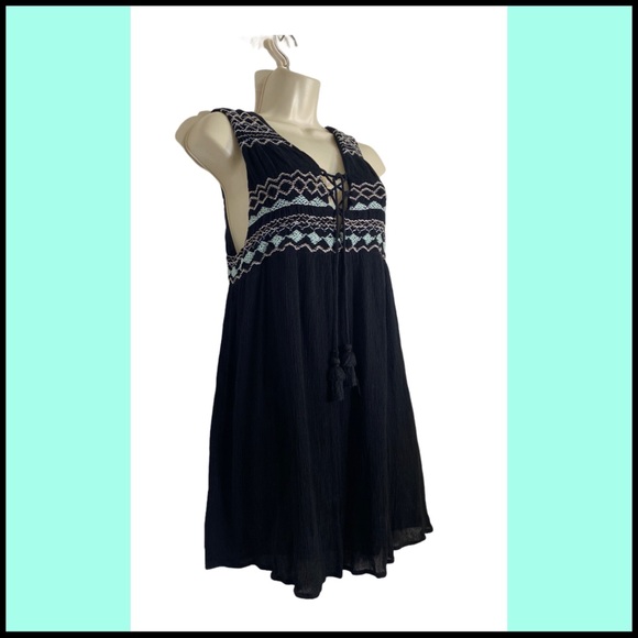 FREE PEOPLE SIMPLY BLACK EMBROIDERED MINI DRESS XS - Picture 8 of 9